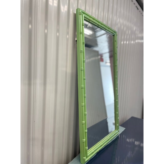 Custom Metallic Green Lacquer Bamboo Mirror – Hollywood Regency Style, 41” For Sale In Miami - Image 6 of 7