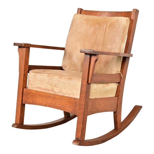 Stickley Brothers Style Antique Mission Oak Arts & Crafts Rocking Chair, Circa 1910 For Sale