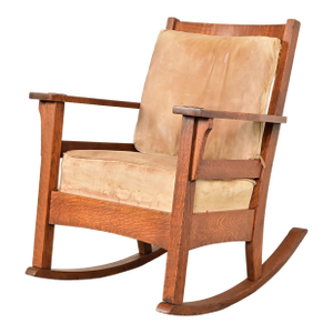 Stickley Brothers Style Antique Mission Oak Arts & Crafts Rocking Chair, Circa 1910