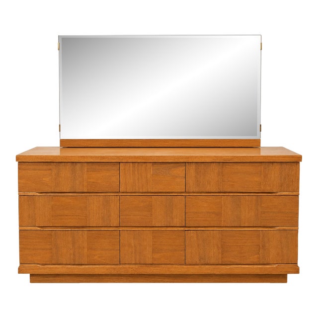 Mid 20th Century 9 Drawer Dresser W/ Removable Mirror For Sale
