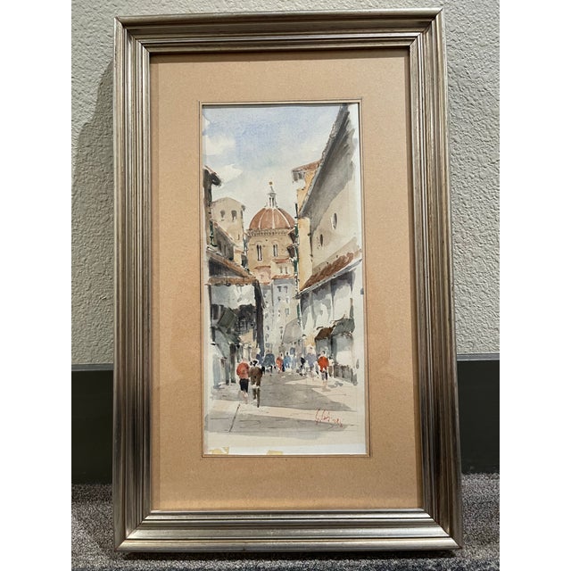 Street Art Late 20th Century “Cattedrale Di Santa Maria Del Fiore” Watercolor Street Scene, Signed Rino Golinelli For Sale - Image 3 of 12