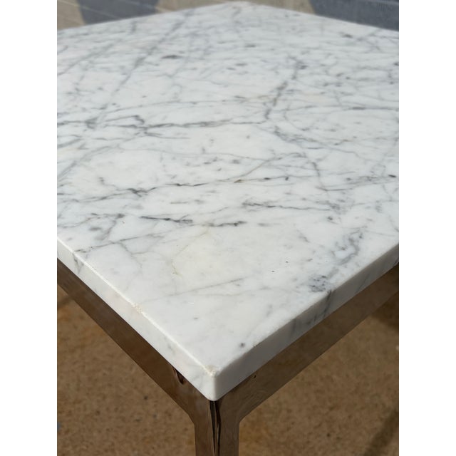 Mid 20th Century Florence Knoll Style Square Side Table in Carrera Marble and Chrome, Made in Italy For Sale - Image 10 of 12