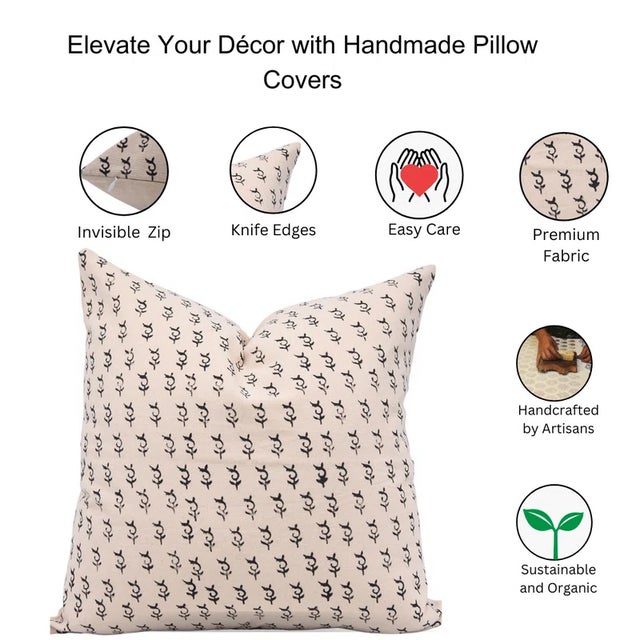 Fabdivine Indian Block Print Cushion Cover 24x24 Inch Duck Canvas-Trimab For Sale - Image 4 of 4