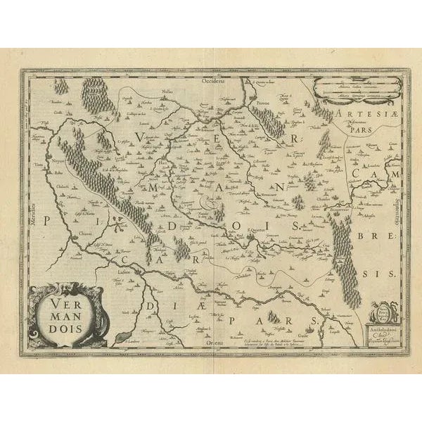 Antique map titled 'Vermandois'. Old map of the Vermandois region, France. Vermandois was a French County that appeared in...