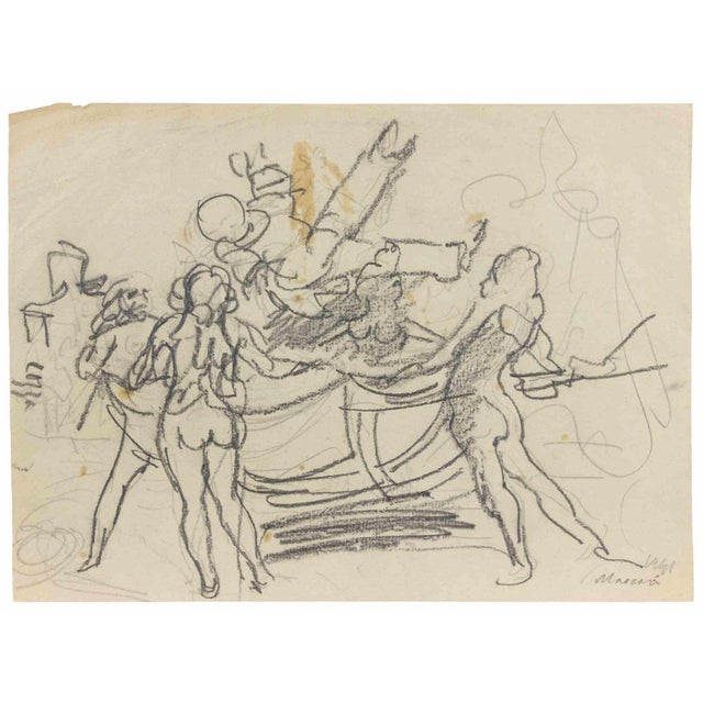 Mino Maccari, The Great Party, 1960s, Charcoal For Sale