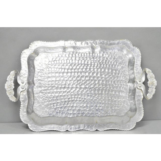 Vintage Victorian Continental Silver Co "Wild Rose" 1055 Hammered Aluminum Tray For Sale - Image 11 of 13