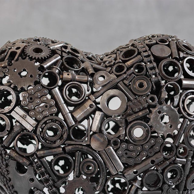 Industrial Recycled Metal Heart Sculpture by Azele Studio For Sale - Image 6 of 9