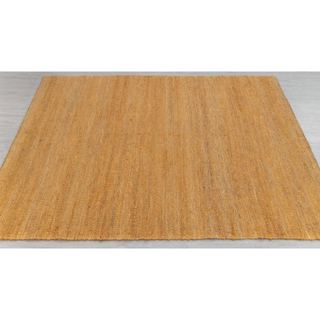 Goldenrod Gold Solid Handwoven Premium Natural Jute Yarn Flatweave Rug 5x8 Ft. For Sale - Image 8 of 12