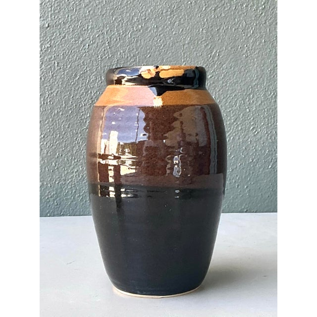 Vintage Glazed Ceramic Pottery Vase For Sale - Image 9 of 12