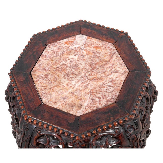 Chinese Chinese Hardwood and Marble Pedestal Table For Sale - Image 3 of 4