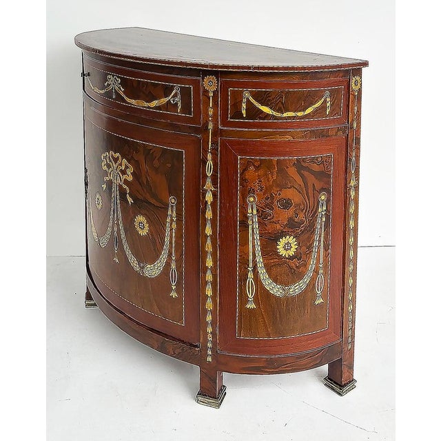 Late 20th Century Demi-Lune Console Cabinet With Inlays and Embellished With Painted Decorations For Sale - Image 4 of 15