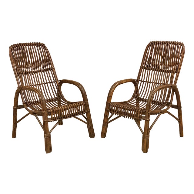 Set of Bamboo Armchairs, 1970s For Sale