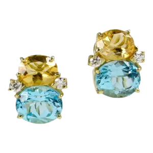 Christina Addison Medium Gum Drop Earrings With Citrine and Blue Topaz and Diamonds - a Pair