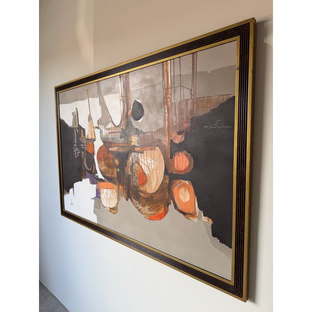 Mid-Century Modern Large- 1970s Vintage Gregory Hawthorne Expressionist Abstract Acrylic on Masonite Painting, Framed For Sale - Image 3 of 13