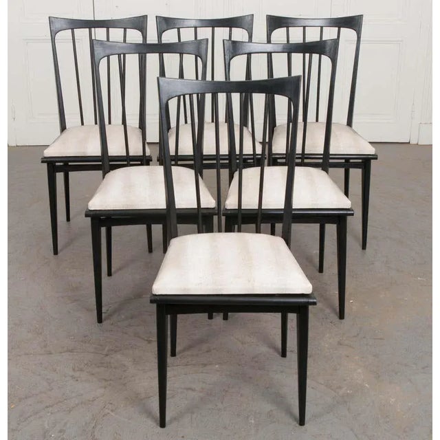 French Mid-Century Ebonized Dining Chairs - Set of 6 For Sale In Baton Rouge - Image 6 of 13