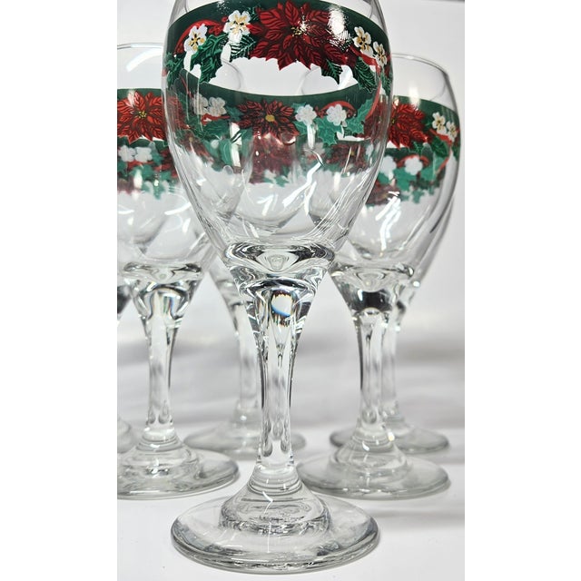 Late 20th Century 80s Christmas Poinsettia Goblets- Set of Six For Sale - Image 5 of 11
