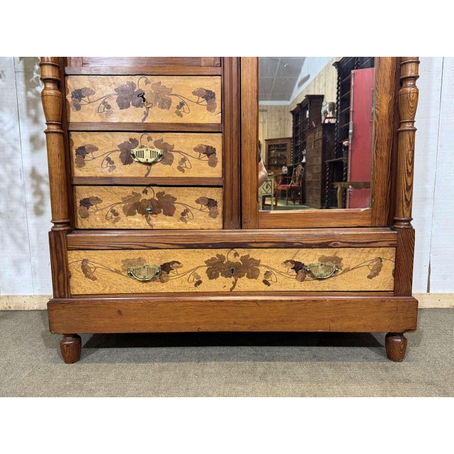 20th Century Art Nouveau Wardrobe in Pitch Pine and Speckled Maple Burl For Sale - Image 16 of 18
