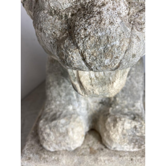 Antique Reclining Lion Sculpture on Base in Carved Stone, 1890s For Sale - Image 9 of 18