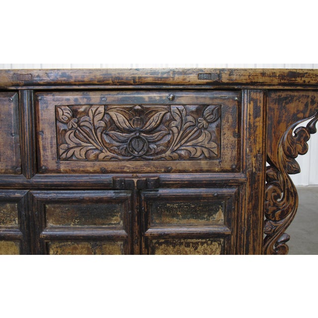Carved Elm Dual-Drawer Cabinet For Sale - Image 9 of 13