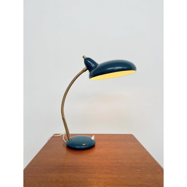 Adjustable Table Lamp in Duck Blue and Gold Metal, 1960s For Sale - Image 4 of 10
