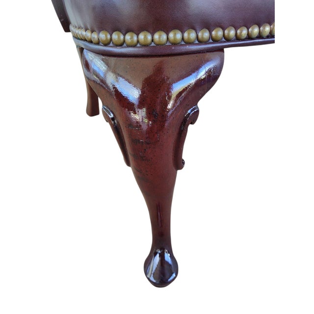 Late 20th Century Burgundy Naugahyde Queen Anne Open Armchair - Late 20th Century For Sale - Image 5 of 11