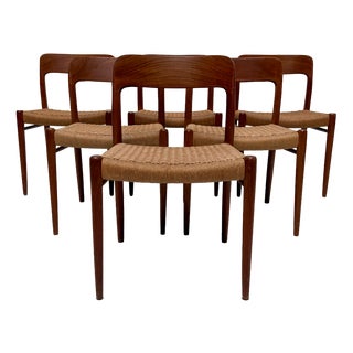 Vintage Danish Teak and Papercord Dining Chairs by Niels O. Møller for JL Møller, 1950s, Set of 6 For Sale