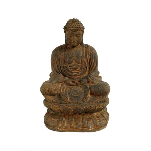 Dark Gray Cast Stone Sitting Buddha For Sale - Image 8 of 8