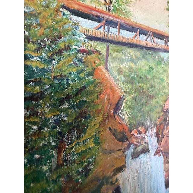 Vintage Irv Latimer Waterfall Landscape Oil on Masonite Board Painting – Framed For Sale - Image 10 of 13