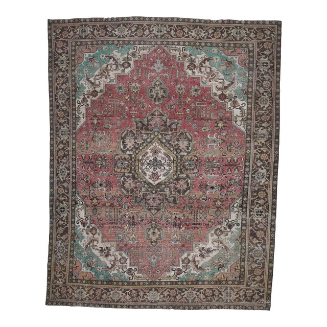 1970s Vintage Persian Handmade Wool Cotton Light Pink Area Rug For Sale