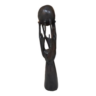 1990s Hand Carved African “Unity” Sculpture / Statue / Objet D’Art / Boho Chic / Organic Modern For Sale
