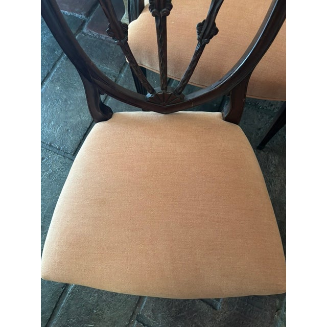 Set of 4 Mahogany Carved Shield Back Dining Chairs For Sale - Image 4 of 12
