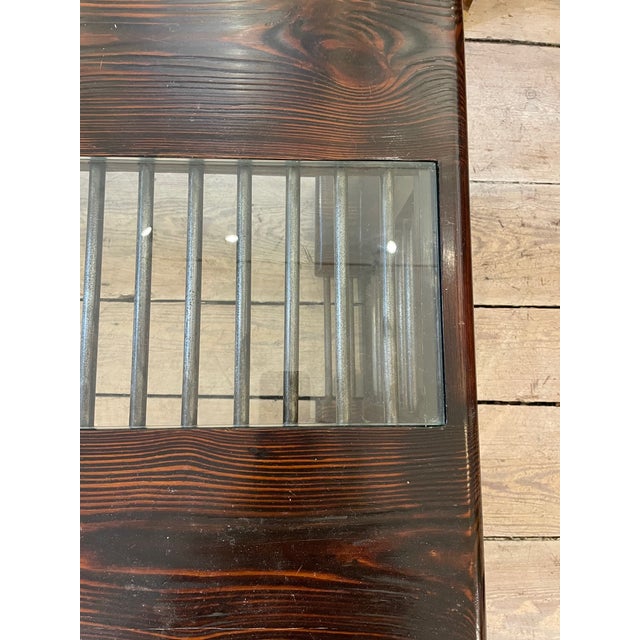 1970s Mid-Century Modern Industrial Wood and Brass Coffee and Cocktail Table For Sale - Image 4 of 5