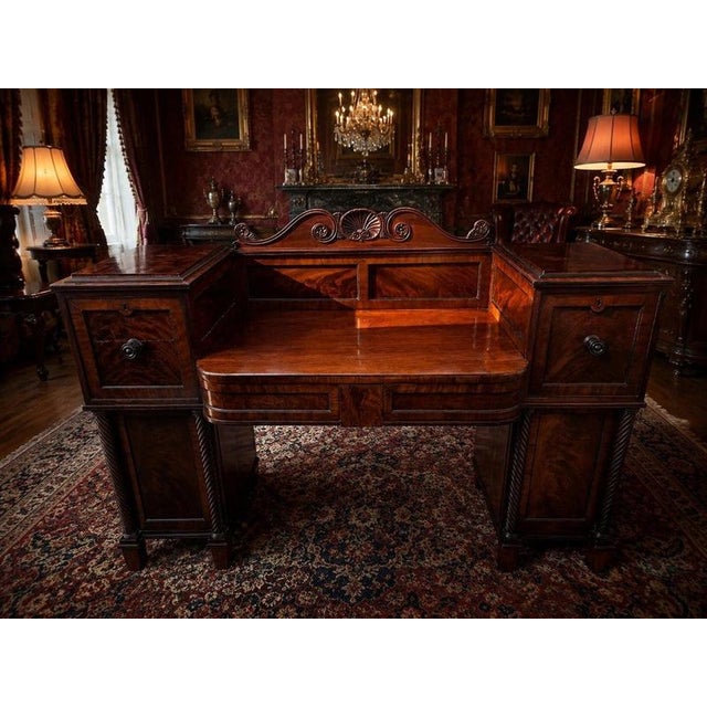 William IV Mahogany Twin Pedestal Sideboard with Carved Back, England, 1837 For Sale - Image 3 of 17