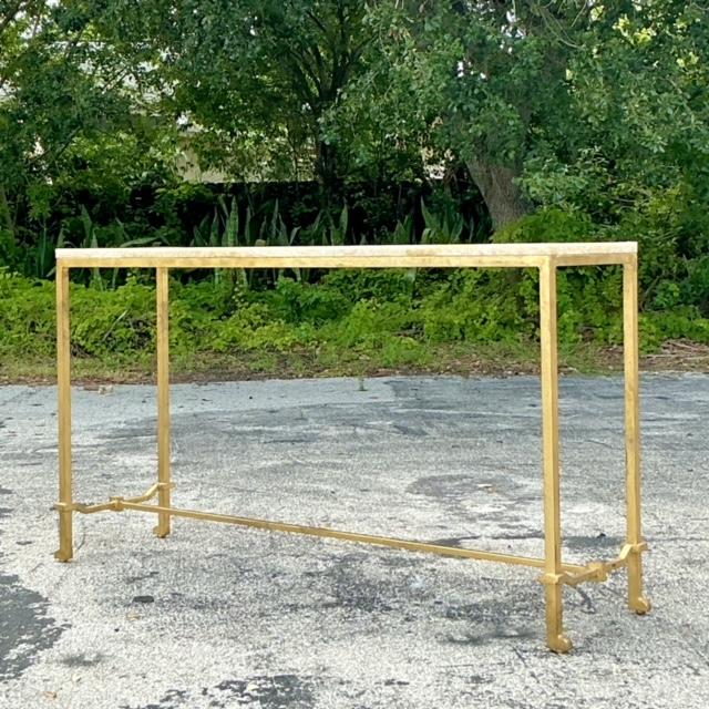 Vintage Boho Stone Top Console Table After Currey and Company For Sale - Image 4 of 9