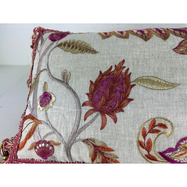 Vibrant Botanical Tasseled Brocade Linen Lumbar Pillows/a Pair For Sale - Image 10 of 11