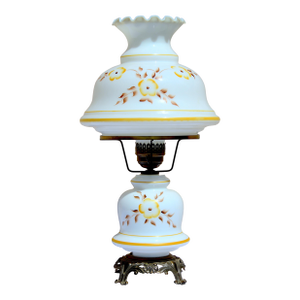 Vintage “Gone With the Wind” Milk Glass Dresser Lamp - Hand-Painted Florals, Brass Base