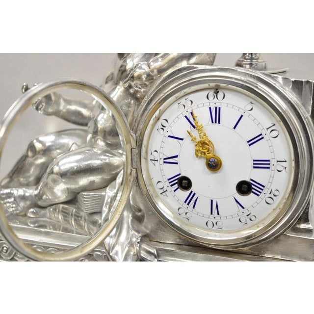 French Louis XV M Franjus Raison & Boyer Silver Plated Bronze Putto Mantel Clock For Sale - Image 4 of 15
