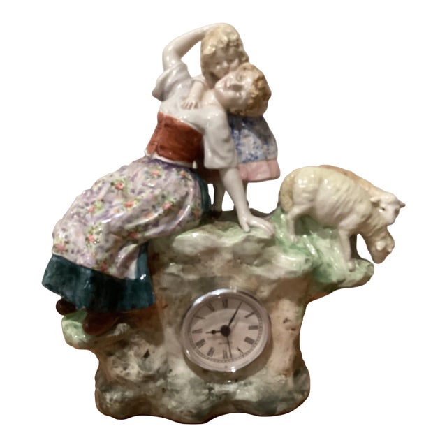 Antique German Porcelain Figural Mantel Clock 19th Century For Sale