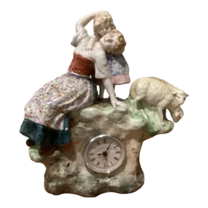 Antique German Porcelain Figural Mantel Clock 19th Century
