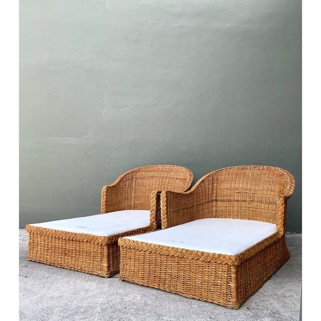 Vintage Braided Rattan Chaise Lounges - Pair For Sale - Image 4 of 15