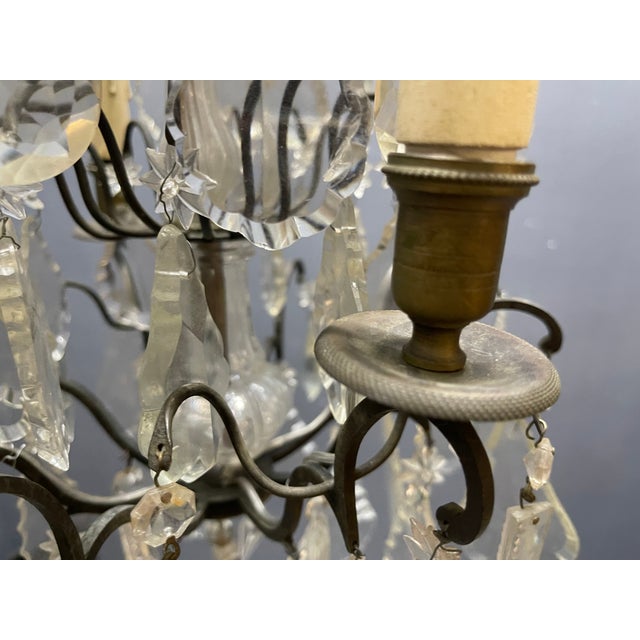 Italian Wrought Iron and Crystal Cage Chandelier, 1940s For Sale - Image 6 of 14