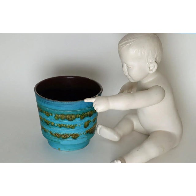 Large Blue Turquoise Flower Pot attributed to Aldo Londi for Bitossi, 1960s For Sale - Image 11 of 12