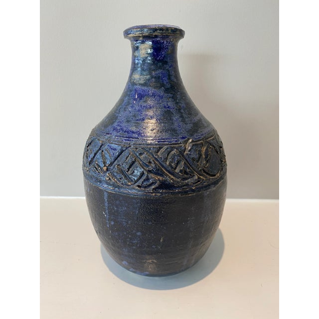 Late 20th Century Vintage Blue Ceramic Vase For Sale - Image 5 of 5