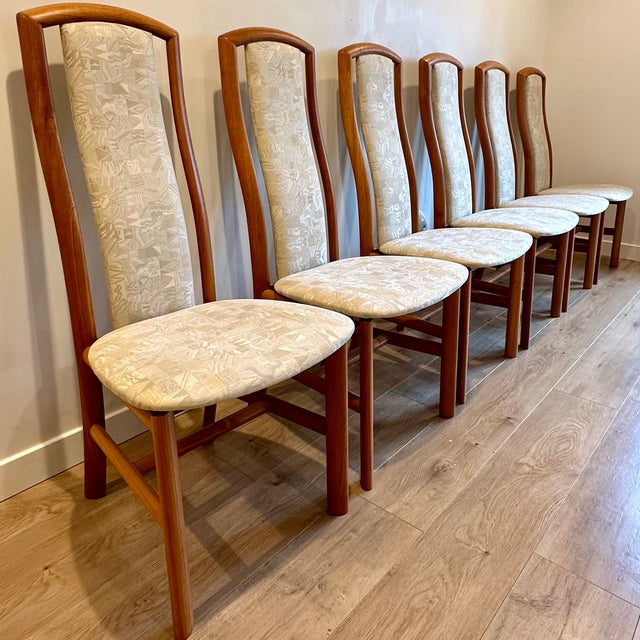 Mid-Century Modern Vintage Danish Modern Solid Teak High Back Dining Chairs by Skovby For Sale - Image 3 of 12