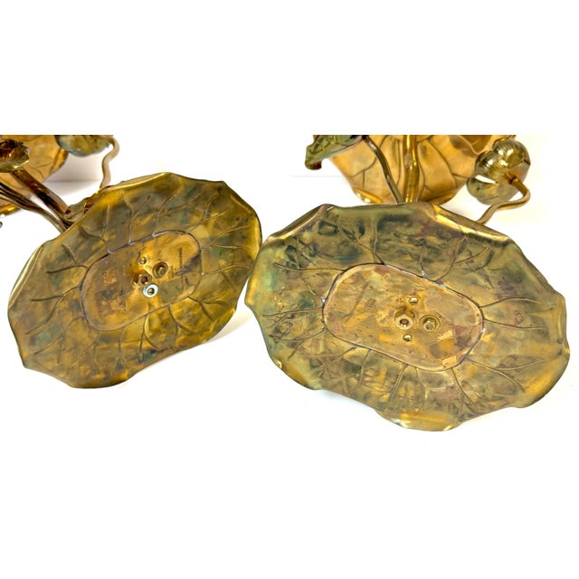 Pair of Carole Stupell Brass Lotus Lily Pad Side Tables, Hong Kong, Circa 1970s For Sale - Image 6 of 16
