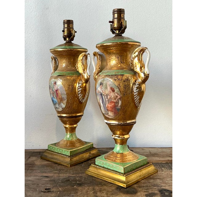 Vintage French Gilt Swan Lamps - A Pair For Sale - Image 10 of 12