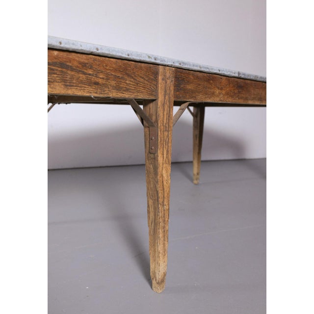 Metal Antique French Oak Zinc Top Refectory Dining Table | Circa 1880 For Sale - Image 7 of 14