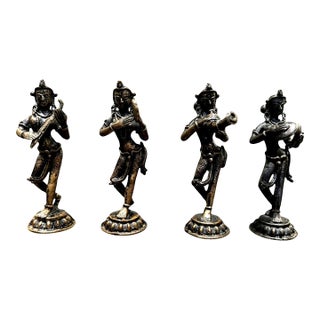Vintage Indian Brass Musician Figurines Set of 4 Dhokra Style Folk Art 5.25" For Sale