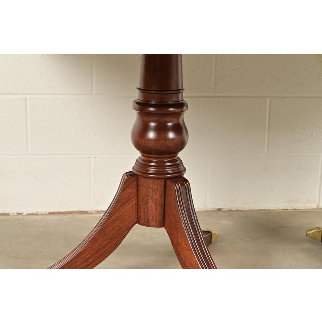 Ethan Allen Georgian Banded Mahogany Double Pedestal Extension Dining Table, Newly Refinished For Sale - Image 11 of 15