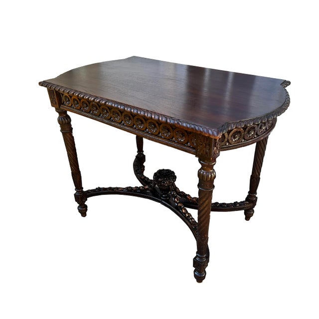 19th C Louis XVI Style Carved Parlor Table For Sale - Image 4 of 9